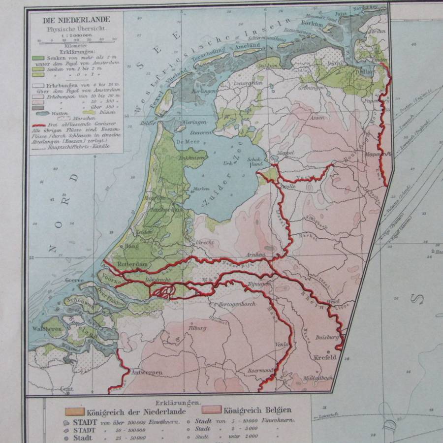 1901 Map of Netherlands & Belgium on A2 - 1 : 1 000 000 scale
