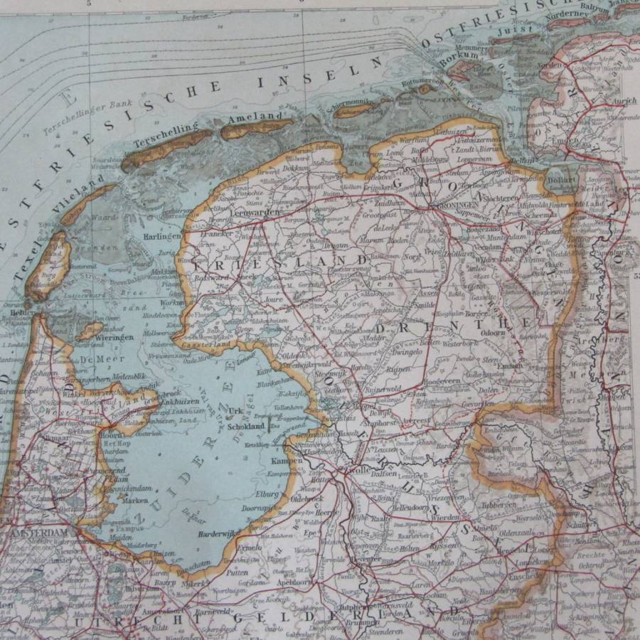 1901 Map of Netherlands & Belgium on A2 - 1 : 1 000 000 scale