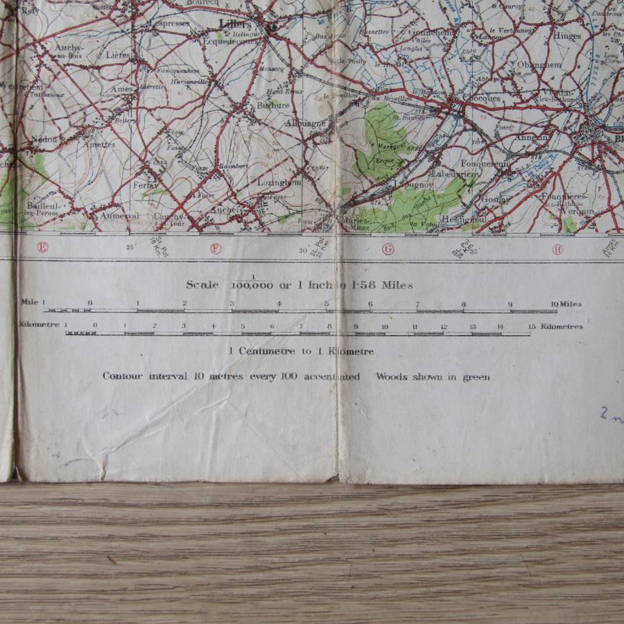 WW1 Hazebrouch Belgium large material map scale 1 : 100 000 YPRES area - official use military map