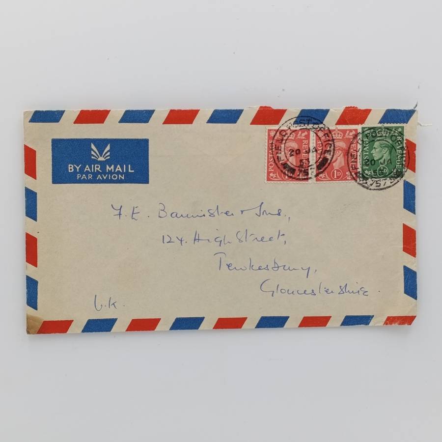 Postal Cover from Filed Post office Malta to Gloucestershire, England with 3 English stamps