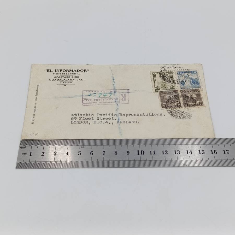 Registered cover sent from Mexico to London, England Nov 1946 with 4 Mexican stamps