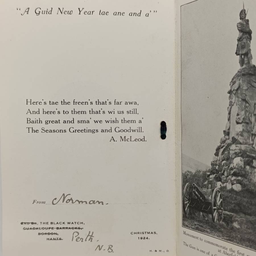 The Royal Highlanders `Black Watch` Christmas 1924 Greetings Card