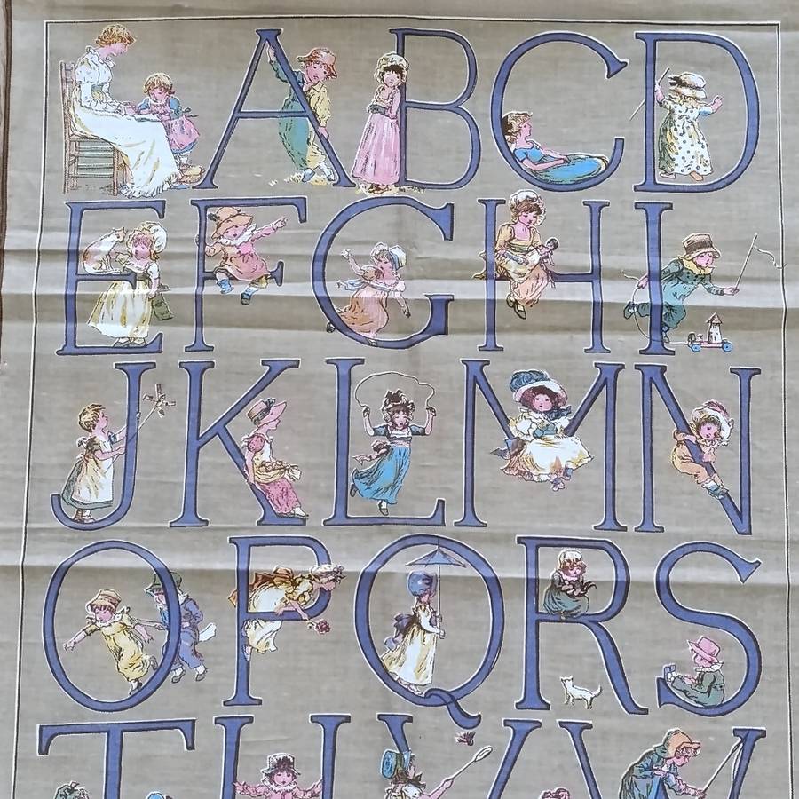 A Apple Pie by Kate Greenway with material Alphabet poster