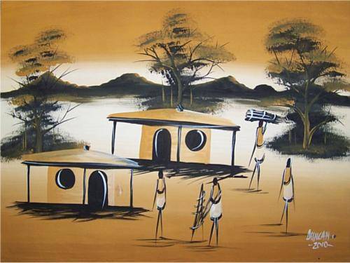 Original Duncan African Village Painting