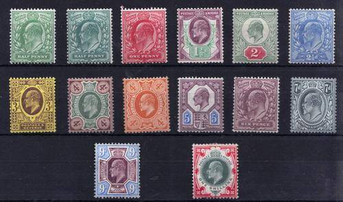 Edward VII 1902 set of stamps from 1/2d to 1 Shilling Mounted mint.(no 10d)