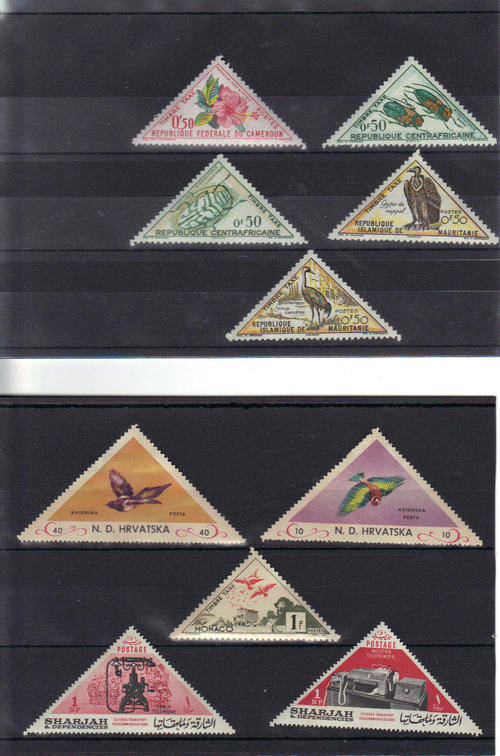 10 mixed Triangular stamps