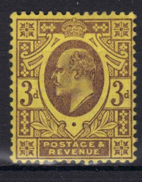 Edward VII 1902 Mounted Mint 3d  Purple on Yellow  (3) Perf 14