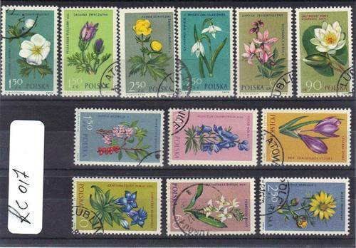 Group of 12 stamps with flowers