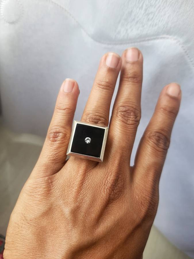 Sterling Silver Onyx diamond ring