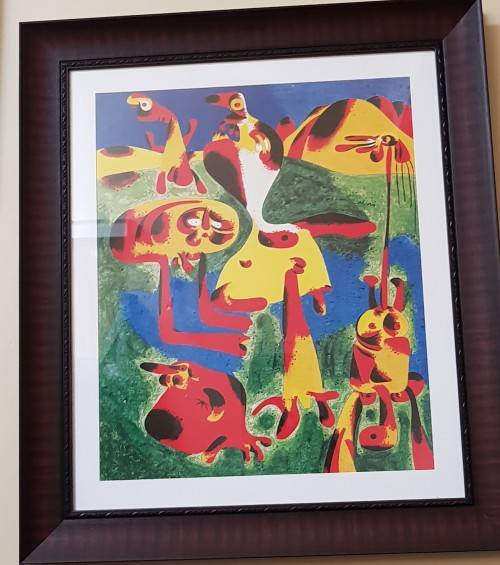 VIBRANT LARGE JOAN MIRO PRINT IN BEAUTIFUL FRAME - BOUGHT AT THE MUSEUM IN BARCELONA
