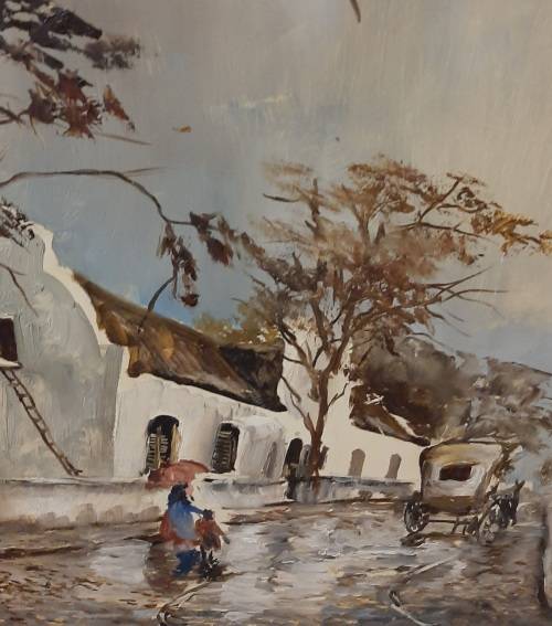 REALLY BEAUTIFUL AND VERY LARGE FRAMED JL VAN RENSBURG OIL PAINTING STREET SCENE