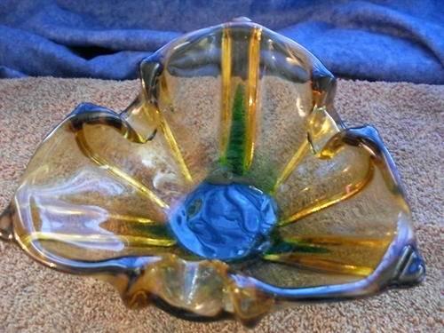 Stunning amber glass ashtray.  Murano?