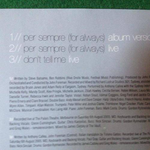 CD - Anthony Callea - Per Sempre (for always) Single