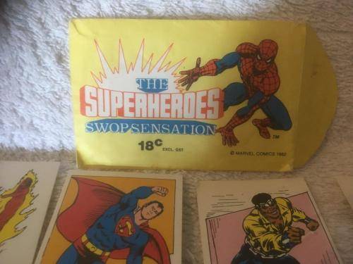 Very Scarce 7 x The SuperHeroes Swop Sensation - Marvel Comics 1982 in original packet