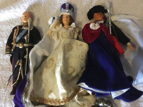 Vintage Peggy Nesbit Queen Elizabeth 1953 Coronitaion Dolls set of 3 see pics and description
