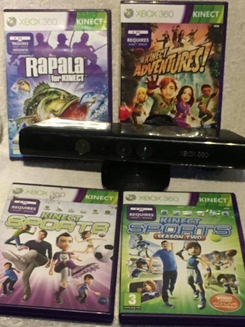 Xbox 360 - Kinect Sensor + Kinect Adventures, Rapala, Sports 1&2 ( 4 Games)