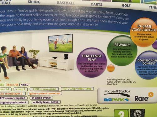 Xbox 360 - Kinect Sensor + Kinect Adventures, Rapala, Sports 1&2 ( 4 Games)