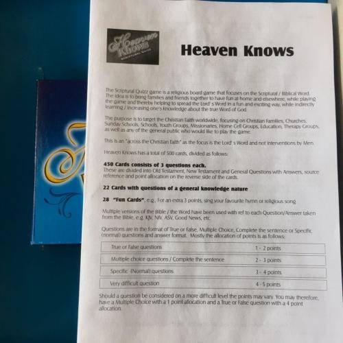 Heaven Knows Scripture Quiz Board Game 1Cor. 10:31 (New Sealed)