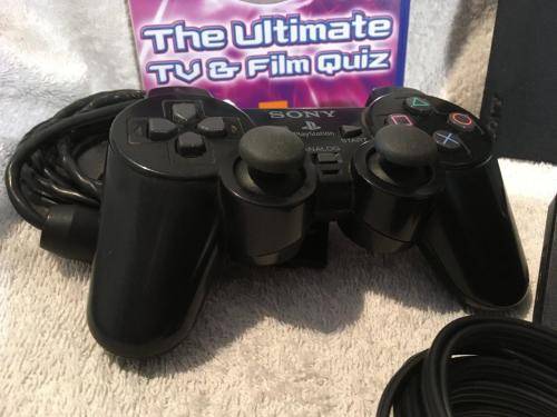 Playstation 2 - Black Slim Line Console c/w 1 x Original Controller, AV Cable PSU & 1 x Game