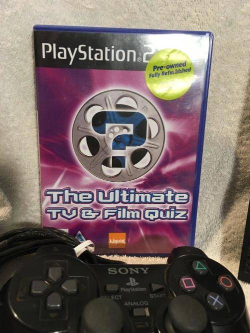 Playstation 2 - Black Slim Line Console c/w 1 x Original Controller, AV Cable PSU & 1 x Game