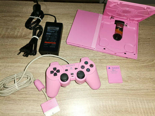 Playstation 2 - Limited Edition Pink Slim Console, Controller, Memory Card, PSU Av Cable