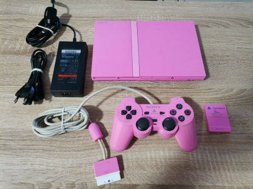Playstation 2 - Limited Edition Pink Slim Console, Controller, Memory Card, PSU Av Cable