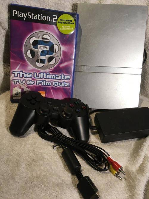 Playstation 2 - Silver Slim Line Console c/w 1 x New Generic Controller, AV Cable PSU & 1 x Game