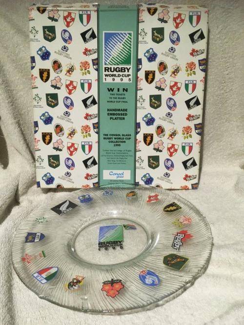 Rugby World Cup 1995 Console Glass Hand Made Serving Platter