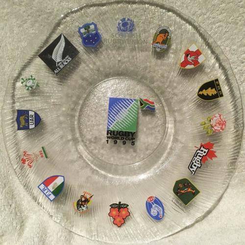 Rugby World Cup 1995 Console Glass Hand Made Serving Platter