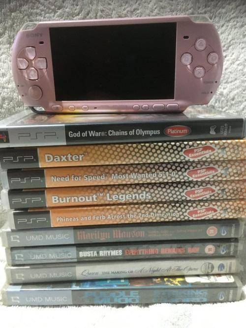 PSP 3004 Blossom Pink, 4GB Memory Card Charger, 5 Games + 4 UMD Music videos
