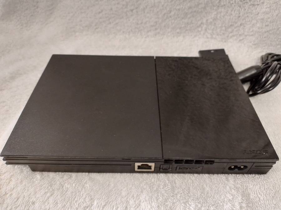 Playstation 2 - Black Slim c/w 1 x New Generic Controller, AV Cable & Power Cord