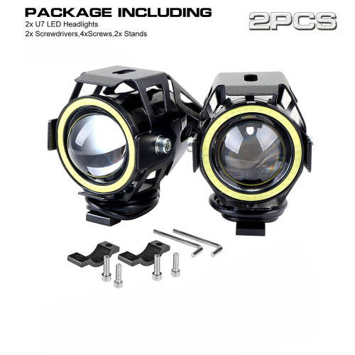 Motorcycle Headlight Led U7 DRL Fog Driving Running Light with Angel Eyes Lights Ring Front spot