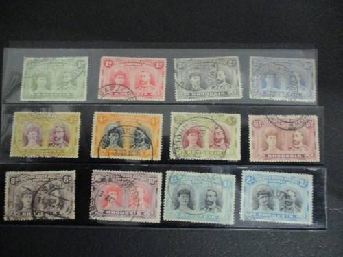 RHODESIA BSAC 1910 DOUBLE HEADS .UNCHECKED 12 FINE USED STAMPS .