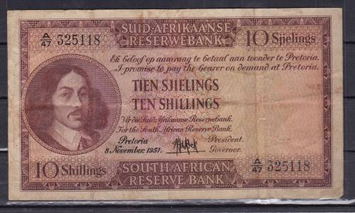 MH DE KOCK - 8 NOV 1951 - 10 SHILLINGS AS PER SCAN