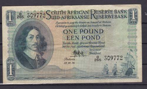 MH DE KOCK - 1 POUND NOTE - 22/10/1956 - 3 RD ISSUE - AS PER SCAN