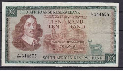 1 X TW DE JONGH - 1967 - C 110 - TEN RAND AS PER SCAN