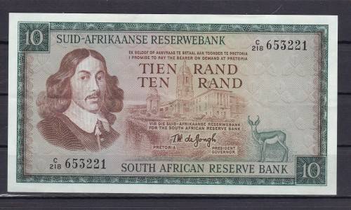 1 X TW DE JONGH - 1967 - C 218 - TEN RAND AS PER SCAN -EF + CONDITION