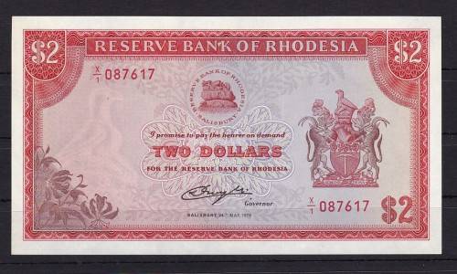 RESERVE BANK OF RHODESIA - $ 2 - X 1 - RELACEMENT NOTE - 24 MAY 1979 - IN UNC CONDITION - SCARES