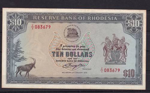RESERVE BANK OF RHODESIA - $ 10 - Z 1 - REPLACEMENT NOTE - 2 JANUARY 1979 - IN UNC CONDITION