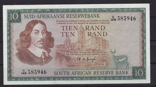 TEN RAND - TW DE JONGH - 1967 - NOTE IN A/UNC CONDITION