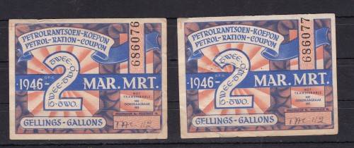 RSA - 3 X PETROL RATION'S COUPON'S - 2 GALLONS - 1 X 1944 1 GALLON - AS PER SCAN