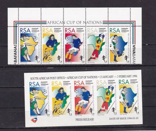 RSA - 1996 - SOCCER AFRICAN CUP OF NATIONS - FDC - FULL SHEET - 2 BLOCKS - 1 X UN PERF
