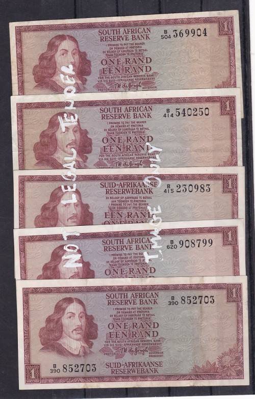 TW DE JONGH - 1975 - 5 X R1 NOTES - IN GOOD CONDITION / AS PER SCAN