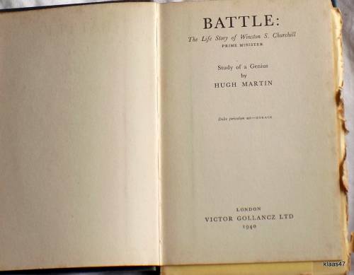 Battle: The Life Story of Winston Churchill - Hugh Martin - Hardcover  1940
