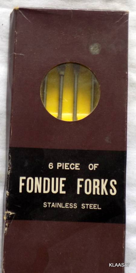6 PIECE STAINLESS STEEL FONDUE FORKS WITH WOODEN HANDLE STILL IN ORIGINAL BOX