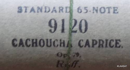 PIANOLA MUSIC ROLL : Nr.9120 - CACHOUCHA CAPRICE  - Op.79 Raff (Standard 65 Note)