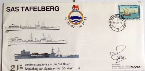 RSA 198810 AugSAS Tafelberg, Signed 21st Anniv of Service in the SA Navy, 1967