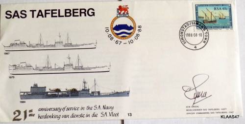 RSA 198810 AugSAS Tafelberg, Signed 21st Anniv of Service in the SA Navy, 1967