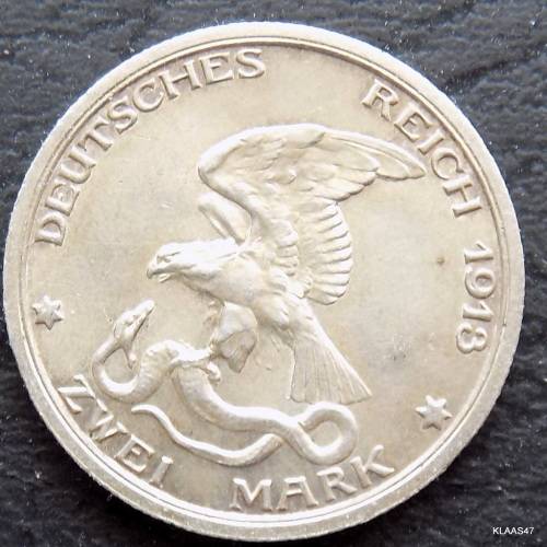 DEUTSCHES REICH 2 MARK 1913 (Germany) IMPERIAL EMPIRE Rare German 90% Silver