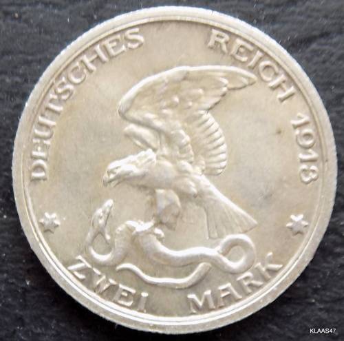 DEUTSCHES REICH 2 MARK 1913 (Germany) IMPERIAL EMPIRE Rare German 90% Silver